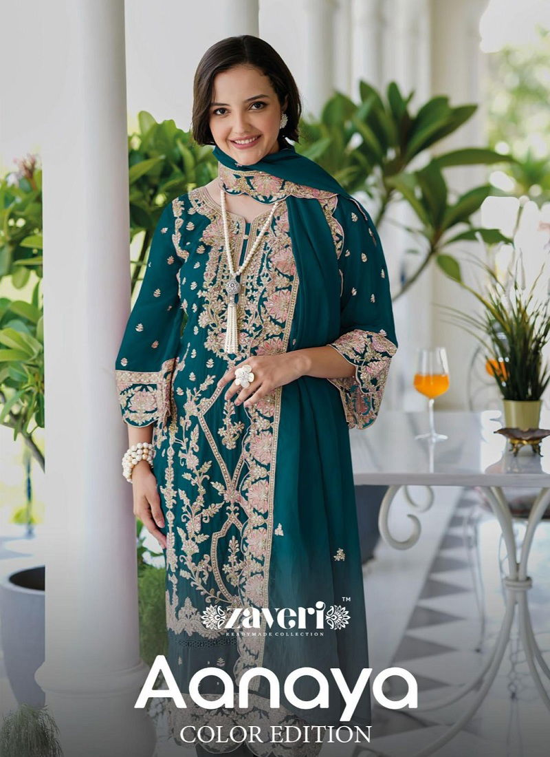 Aanaya By Zaveri Organza Embroidery Kurti With Bottom Dupatta Orders In India